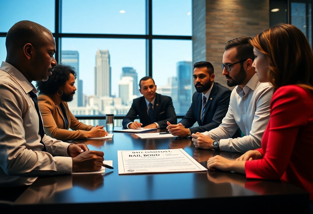 Grupo de personas sentados en una reunion de oficinas analizando una fianza / La Fianza En El ámbito Empresarial
