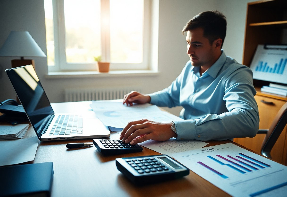 hombre buscando información en laptop / póliza de seguro de vida 