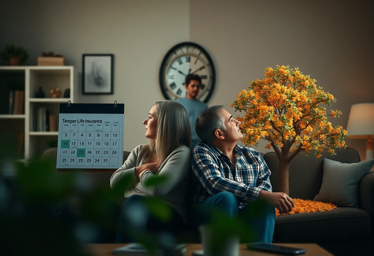 mujer viendo un calendario y hombre un arbol en otoño / Diferencia Entre Seguro De Vida Temporal Y uno Permanente