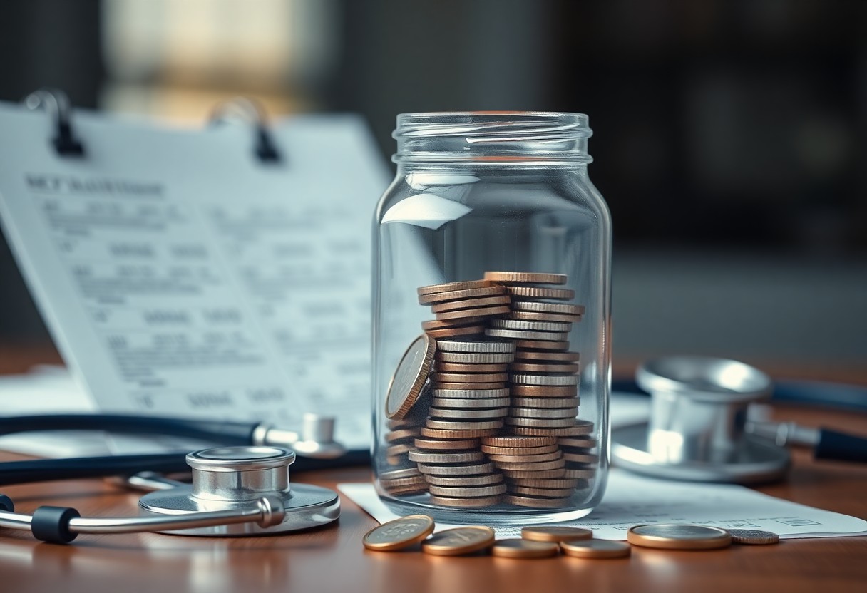 vaso de cristal con monedas dentro / Ahorros Para Gastos Médicos Mayores