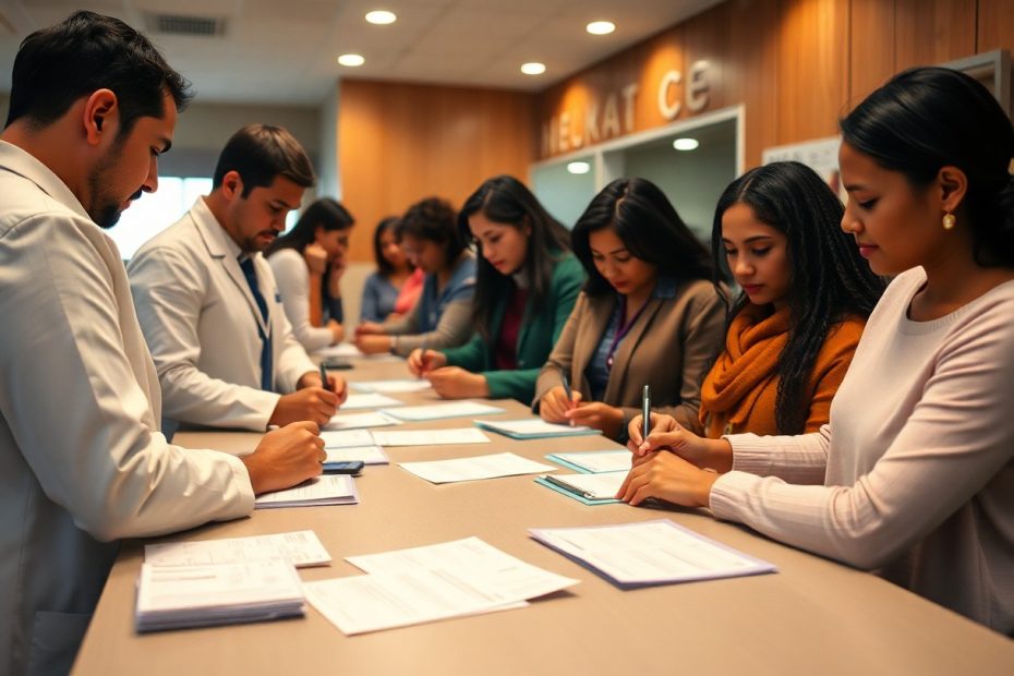 grupo de personas analizando documentos / Ayuda Financiera Para Gastos Médicos Mayores