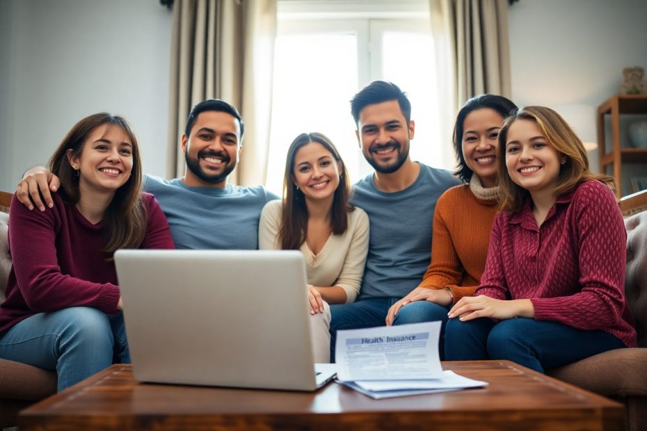 familia reunida y sentada en sala / Seguro De Salud Familiar De AXA