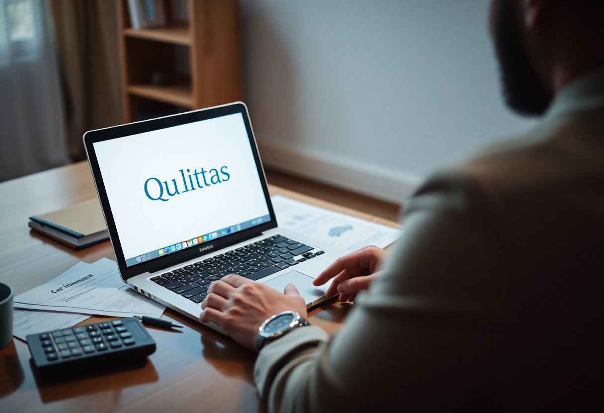 persona buscando informacion en laptop / cotizar seguro de auto qualitas