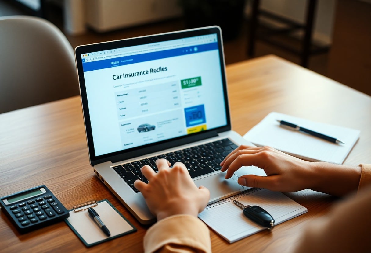 persona cotizando seguro de auto en laptop / cotizar un seguro de auto Quálitas en Hermosillo