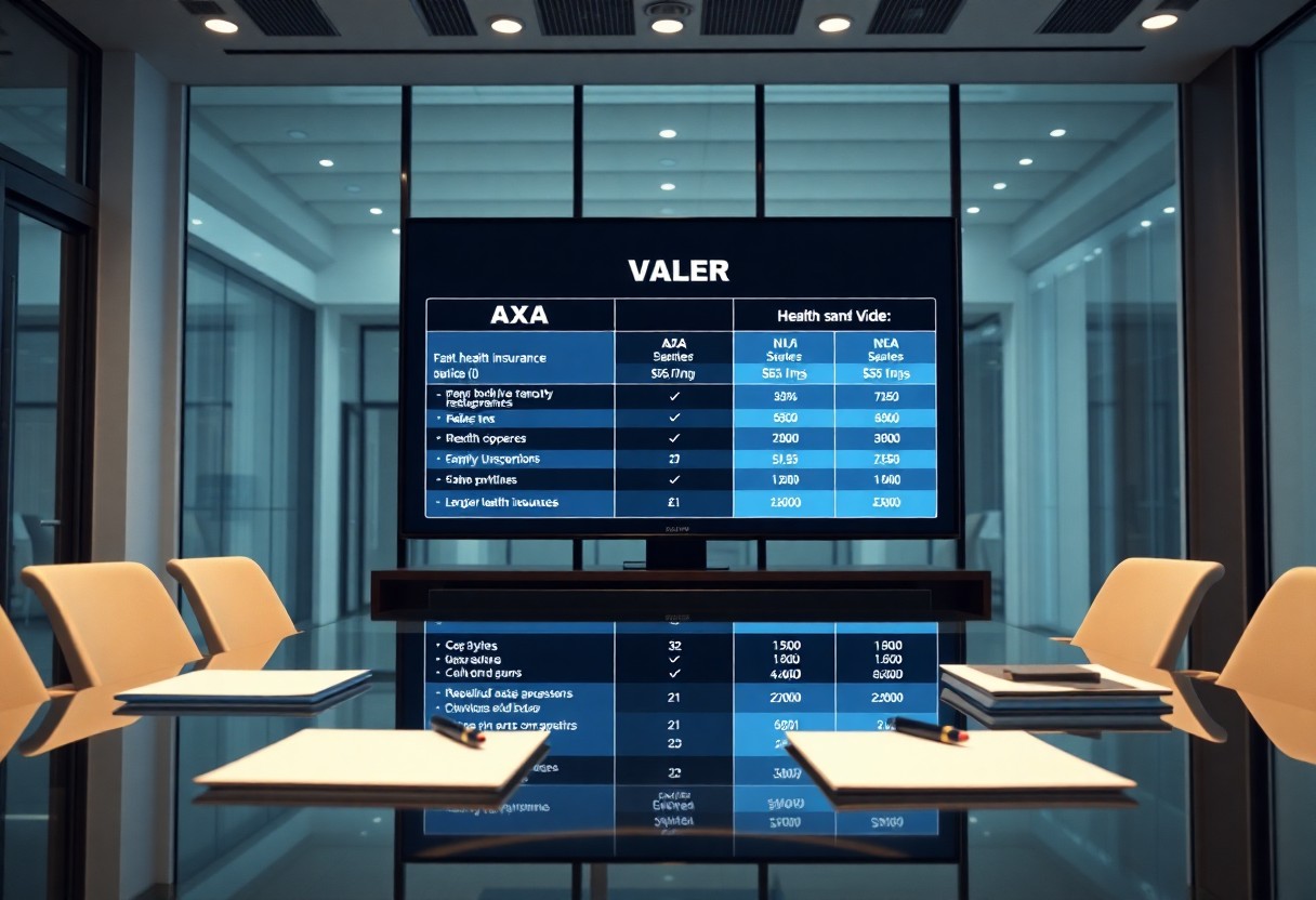 Sala de Juntas con comparativa de seguros en una pantalla / Seguro De Gastos Médicos Mayores AXA