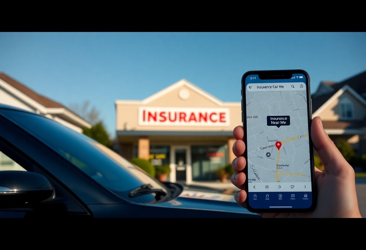 Celular mostrando ubicacion de un local de seguros / Seguro Para Carro Cerca De Mí