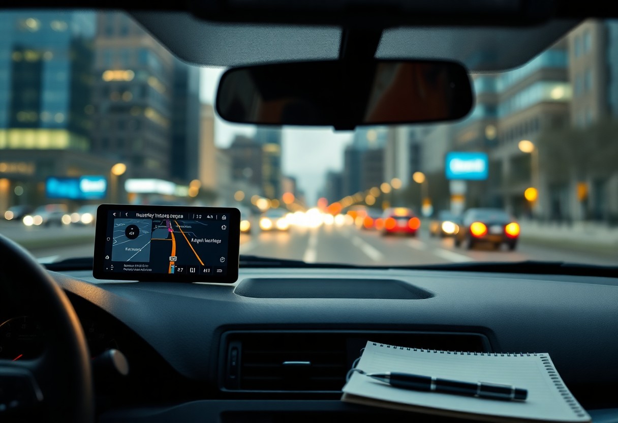 Conduciendo con GPS en tablero del auto / seguro de carro cerca de mí