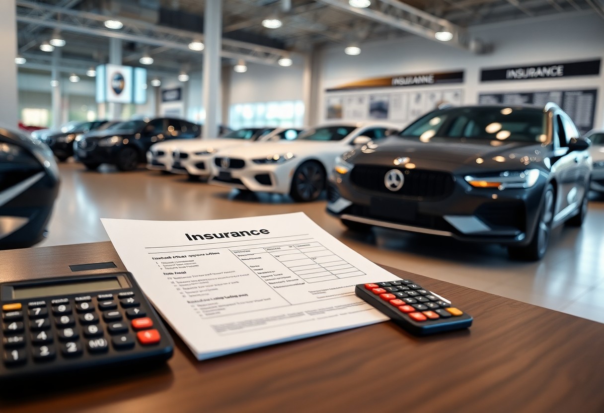 Poliza de seguro en escritorio y distintos autos de fondo / precio del seguro para tu auto