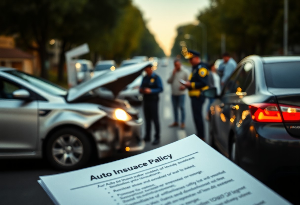 poliza de seguro de auto con accidente automovilistico de fondo / Seguro De Responsabilidad Civil