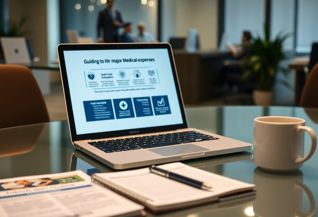 laptop sobre escritorio mostrando informacion medica / contratar gastos médicos mayores