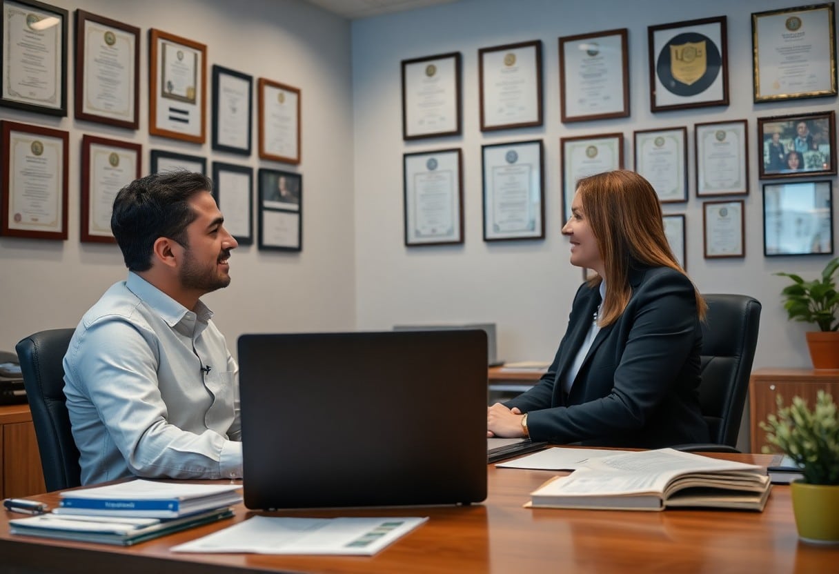 dos personas conversando en despacho / agente de seguros y fianzas