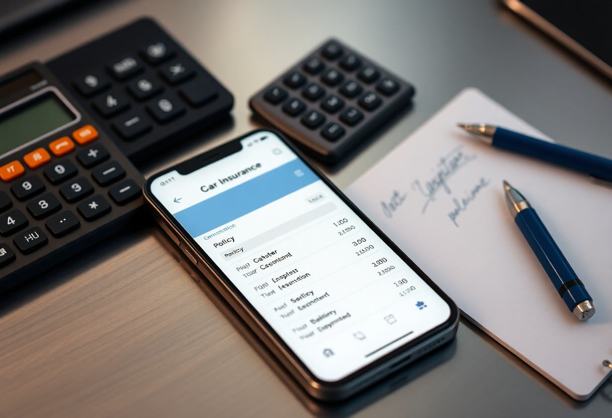 celular mostrando precios de seguro de auto / comparador de seguros de auto