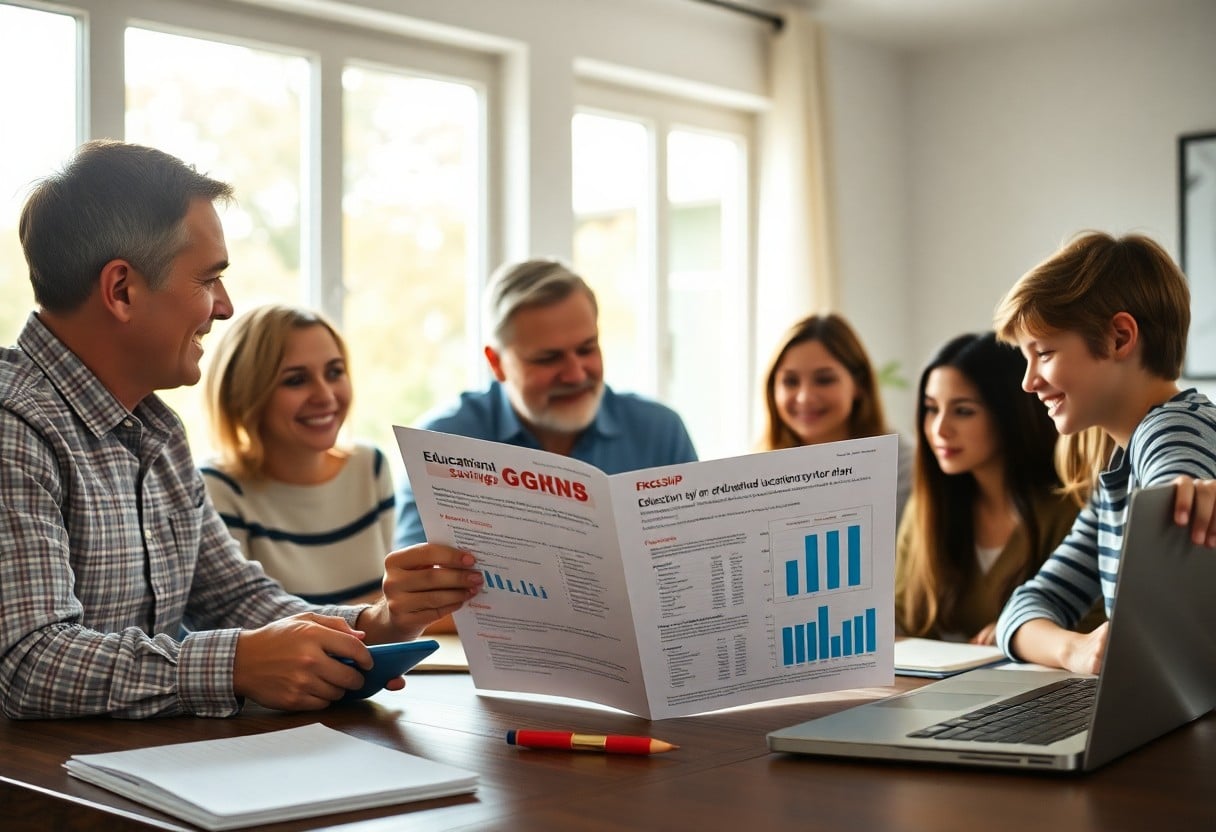 familia analizando un folleto informativo /planes de ahorro de Seguro Educativo GNP