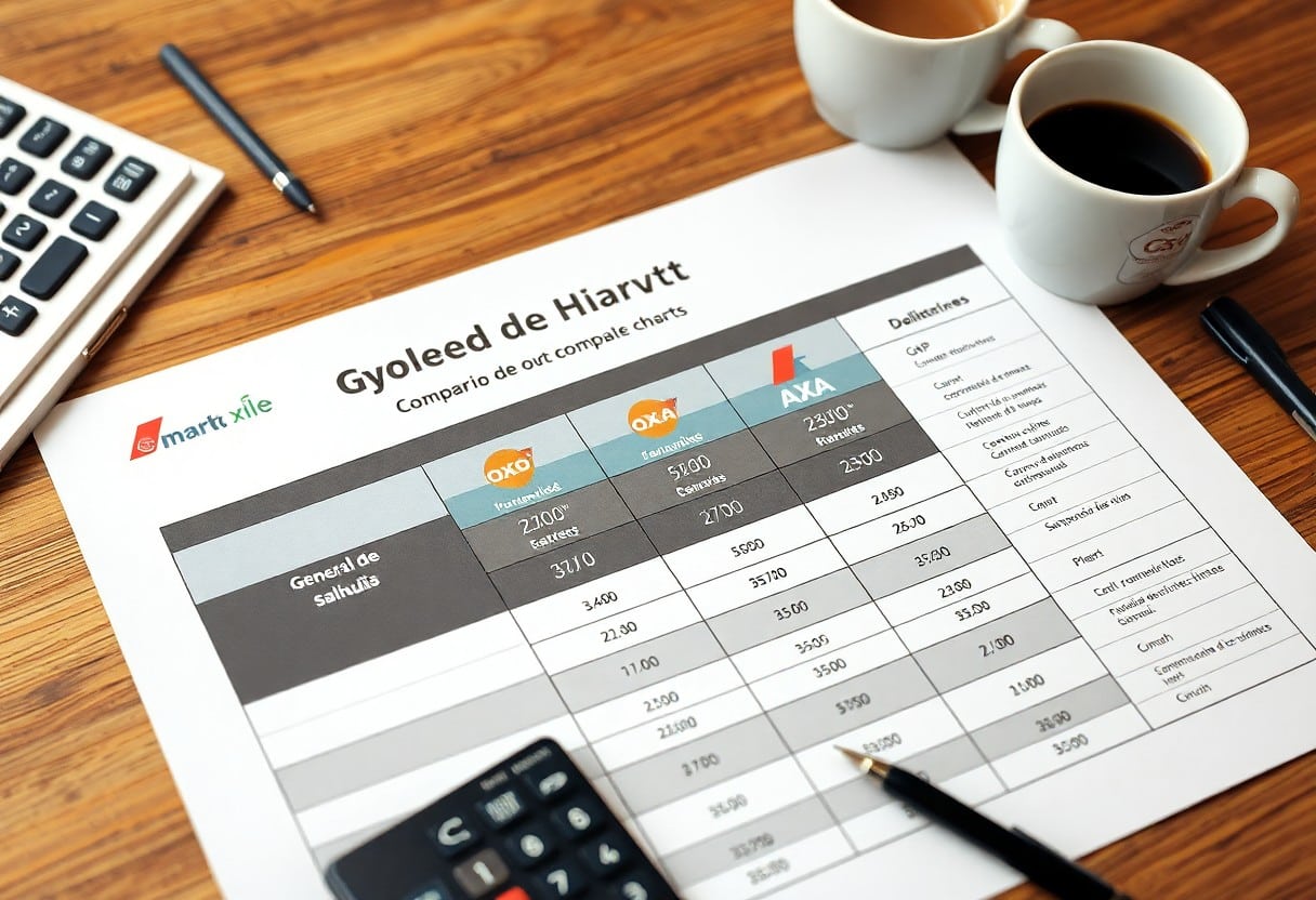 hoja con tabla comparativa impresa / los mejores seguros de salud